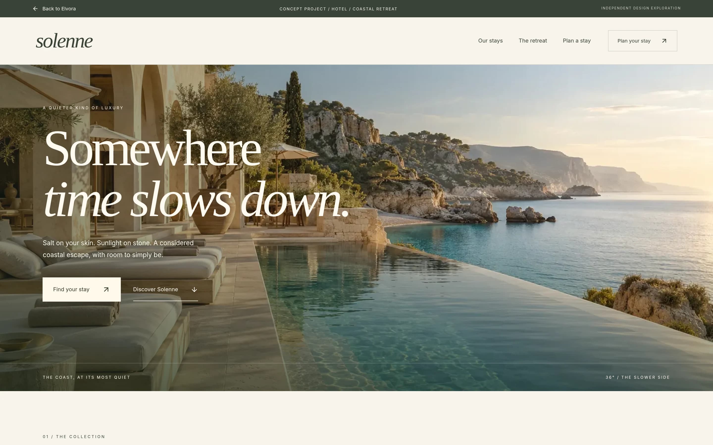 Solenne: actual browser capture of the home page desktop from the fictional custom concept website