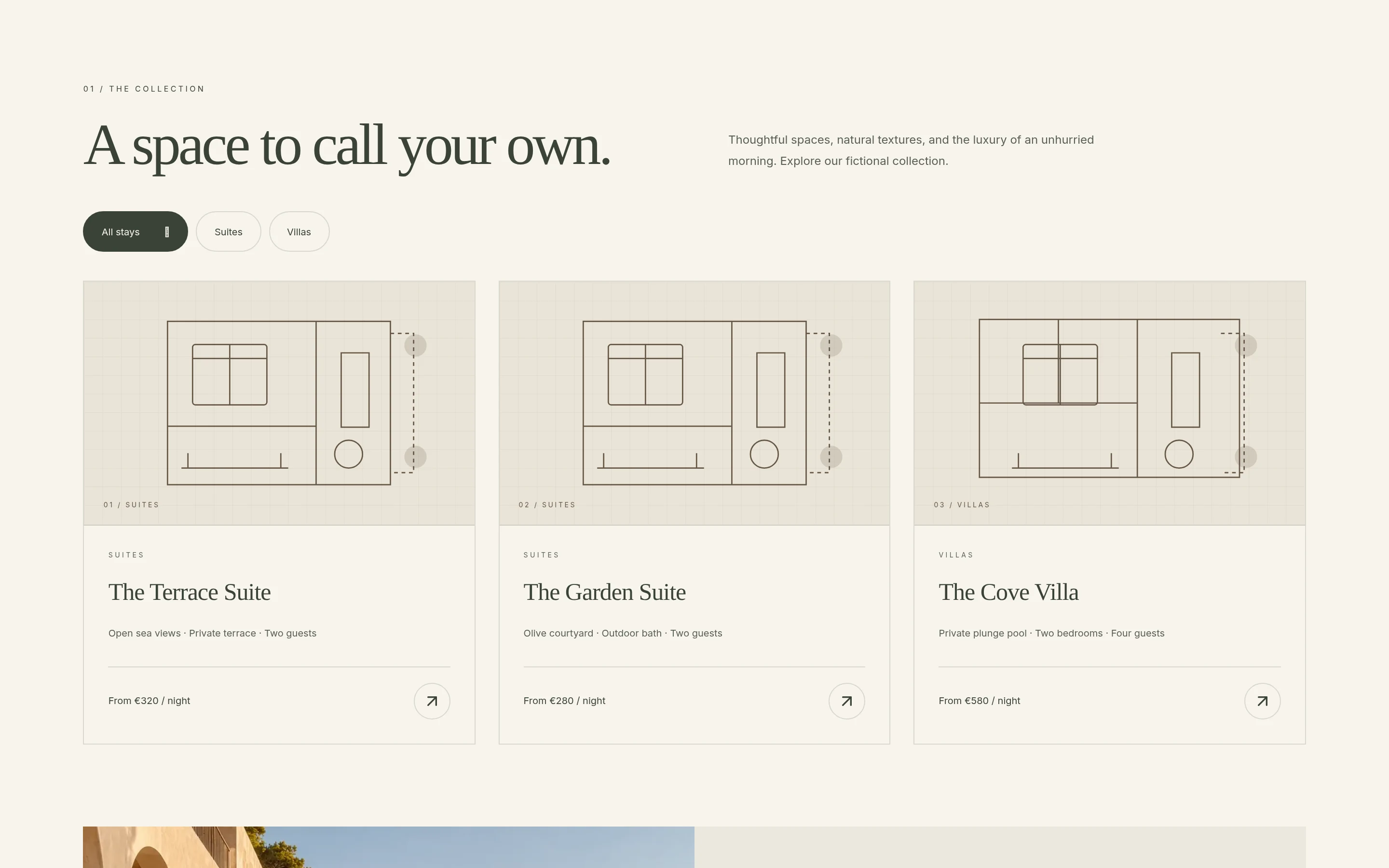 Solenne: actual browser capture of the collection / inner page from the fictional custom concept website