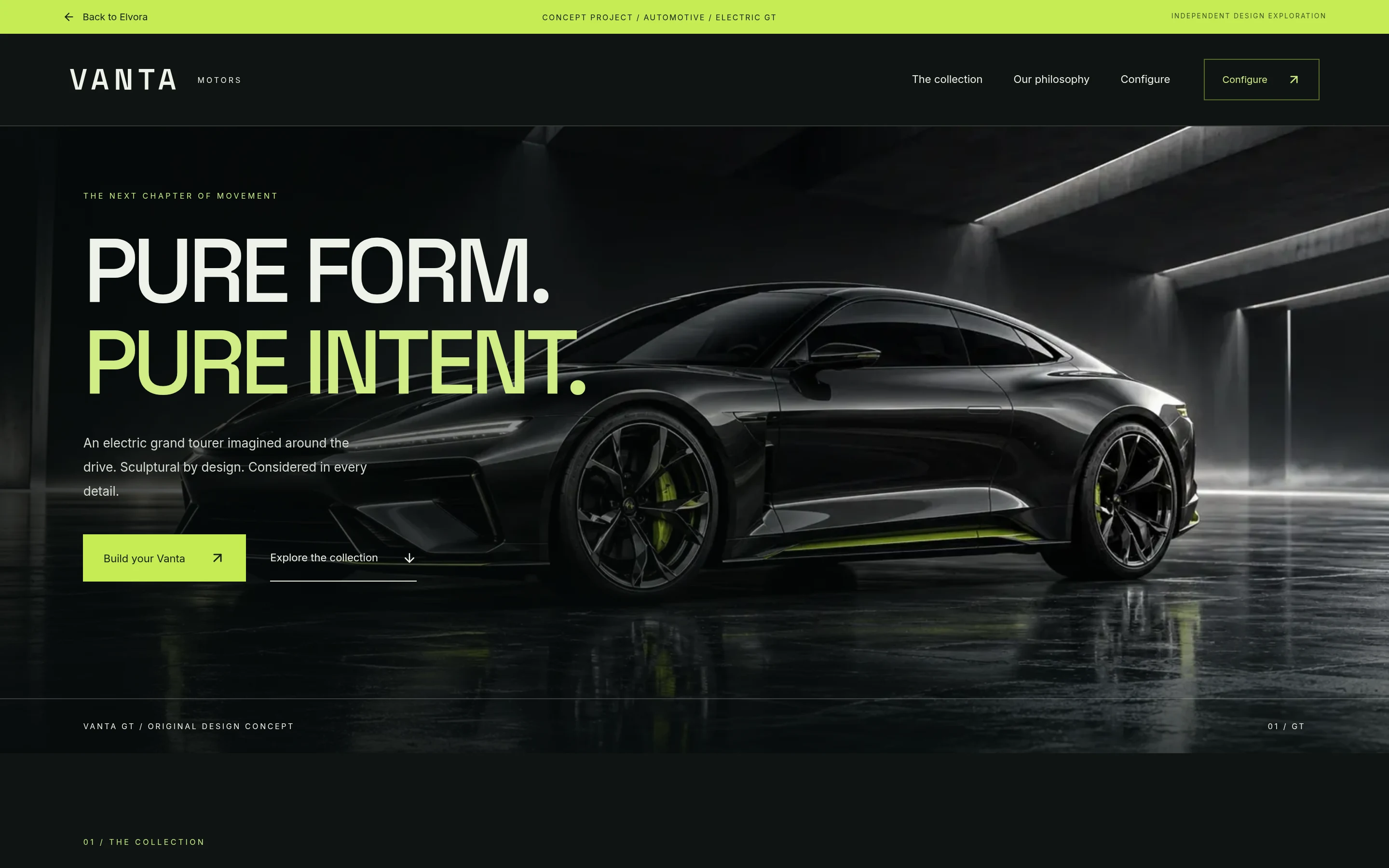 Vanta Motors: actual browser capture of the home page desktop from the fictional custom concept website