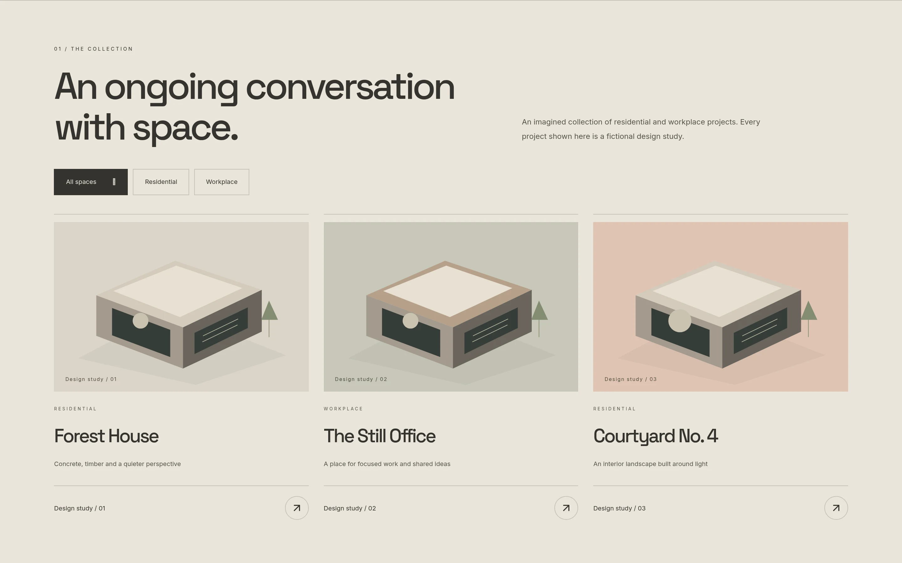 Kovo Studio: actual browser capture of the collection / inner page from the fictional custom concept website